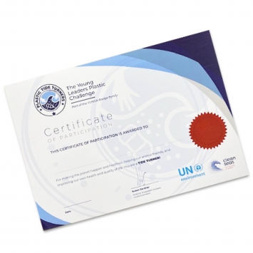 Plastic Tide Turners – UN Challenge Badge Certificate (Pack of 5)